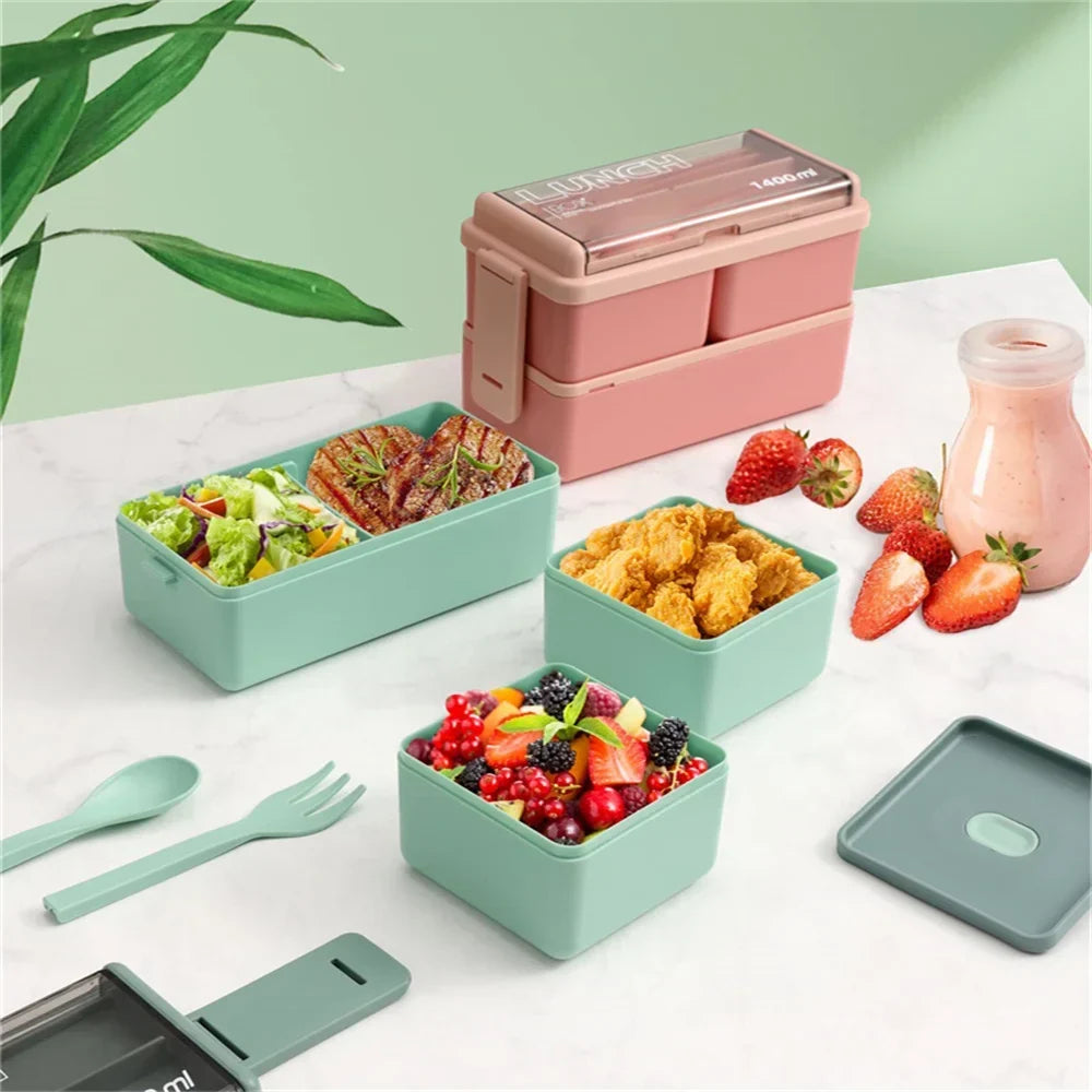 1400ml Double Layer Bento Box – Portable, Microwave Safe – Lunch for Kids, Adults