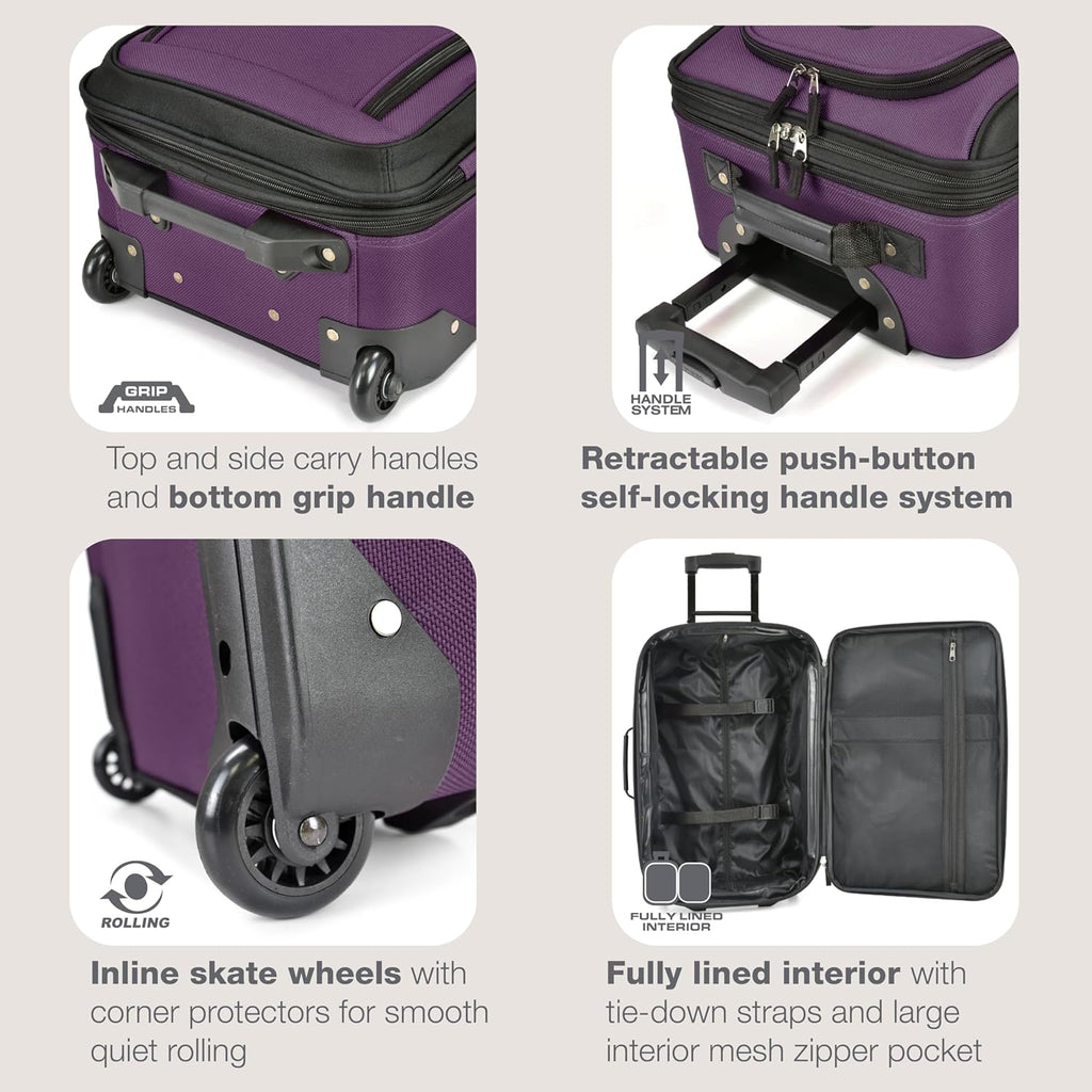 2-Piece Softside Carry-On Luggage Set with Expandable Design – Travel, Weekend Getaways