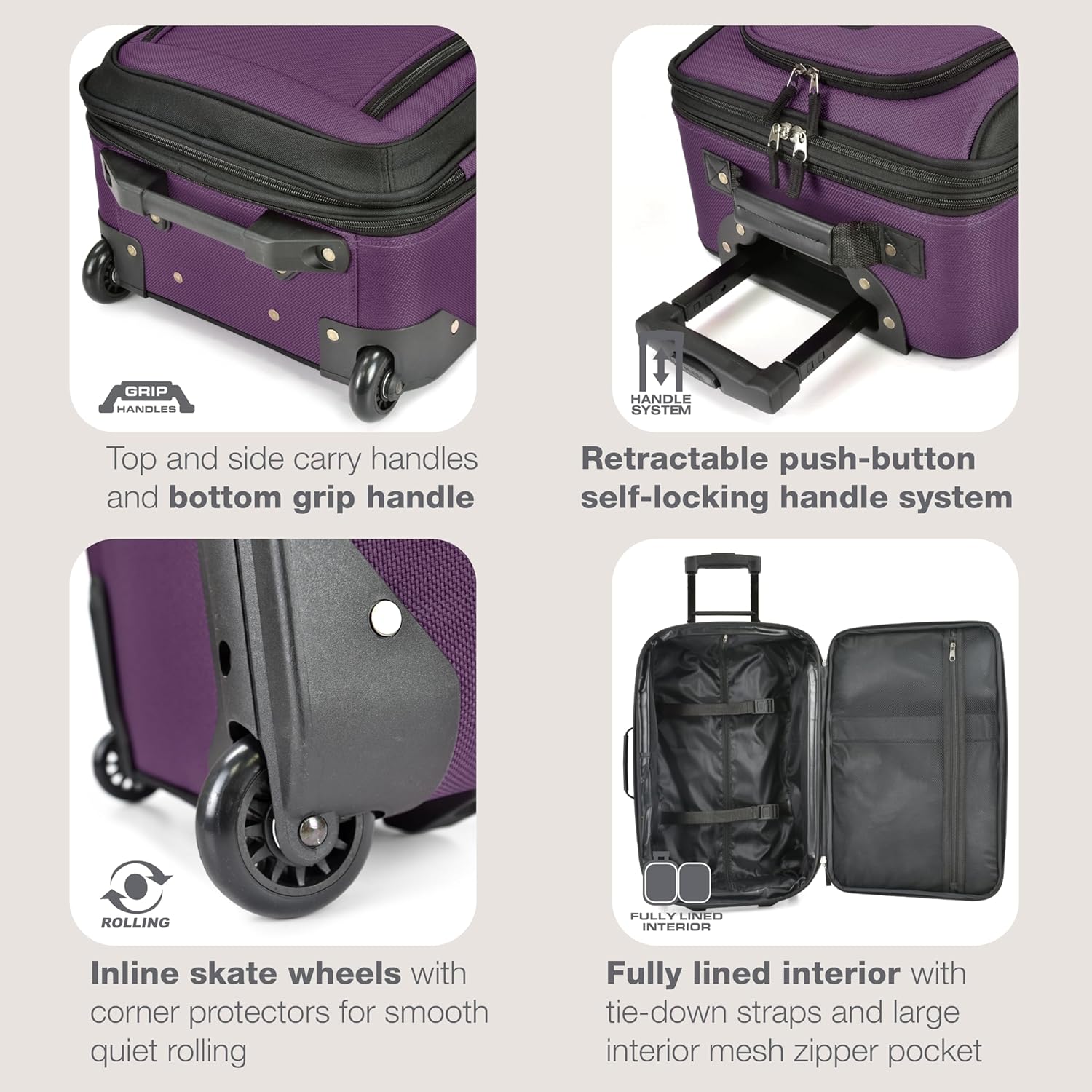 2-Piece Softside Carry-On Luggage Set with Expandable Design – Travel, Weekend Getaways