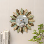 Bohemian Metal Wall Mirror | Teal & Gold Leaf Design – Home Decor, Wall Art