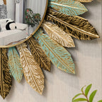Bohemian Metal Wall Mirror | Teal & Gold Leaf Design – Home Decor, Wall Art