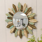 Bohemian Metal Wall Mirror | Teal & Gold Leaf Design – Home Decor, Wall Art
