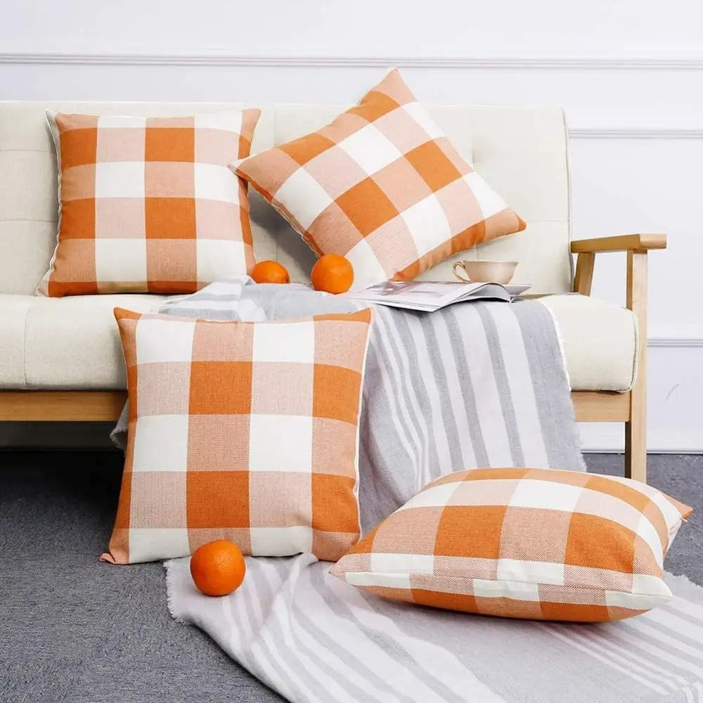 Cozy Cushion Cover in Checked Autumn Plaid – Home Decor, Gift