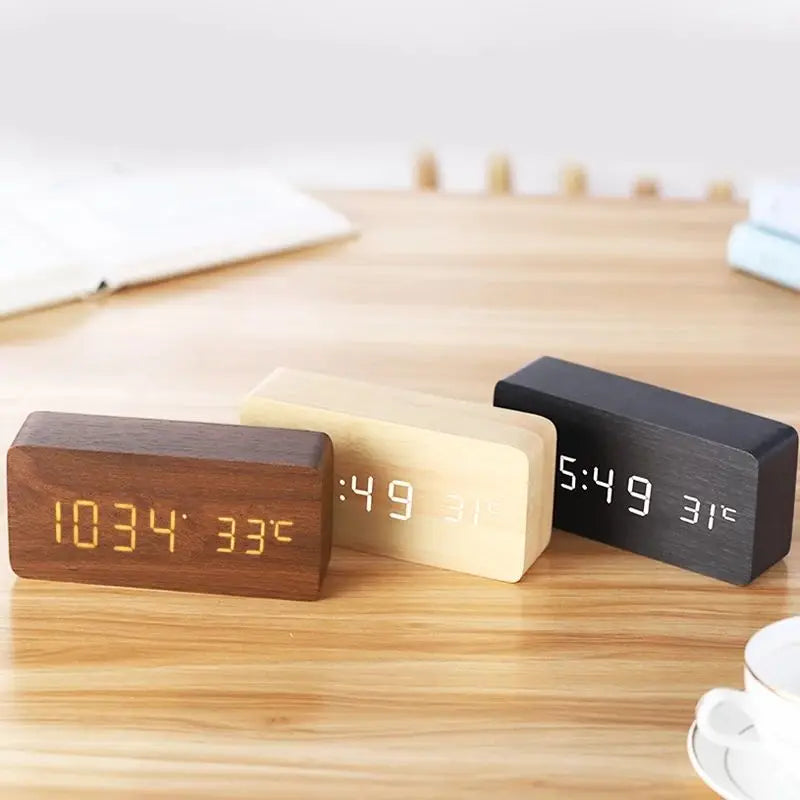 Digital Wooden Alarm Clock LED Display – Home Office, Gift