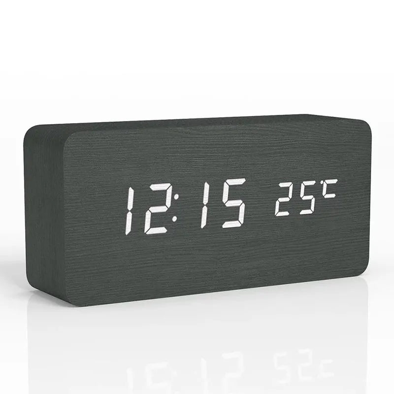 Digital Wooden Alarm Clock LED Display – Home Office, Gift
