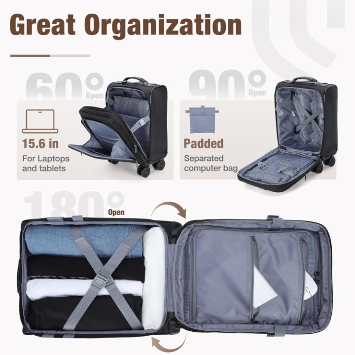 Expandable Underseat Carry-On with Spinner Wheels & Laptop Compartment – Travel, Home Office