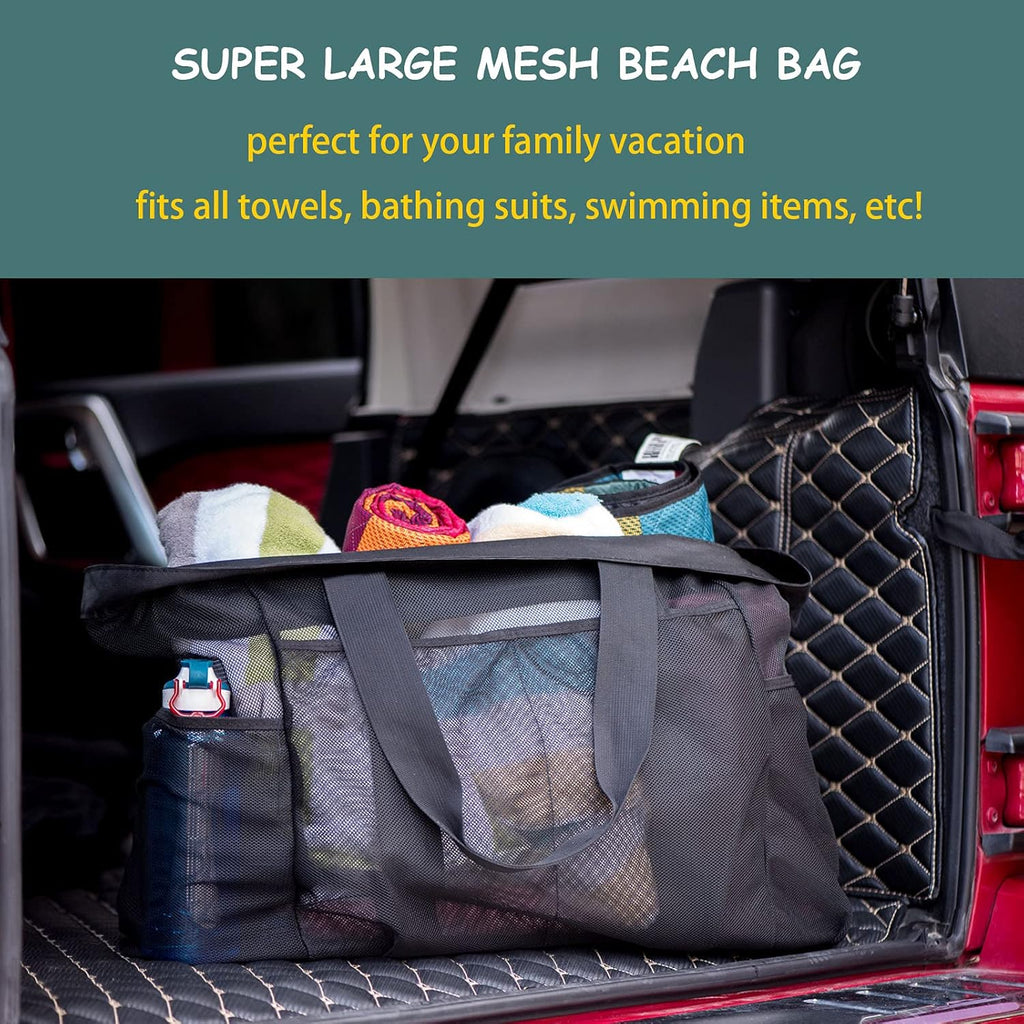 Extra-Large Mesh Beach Tote with Zipper – Sandproof Carryall, Perfect for Travel, Outdoor