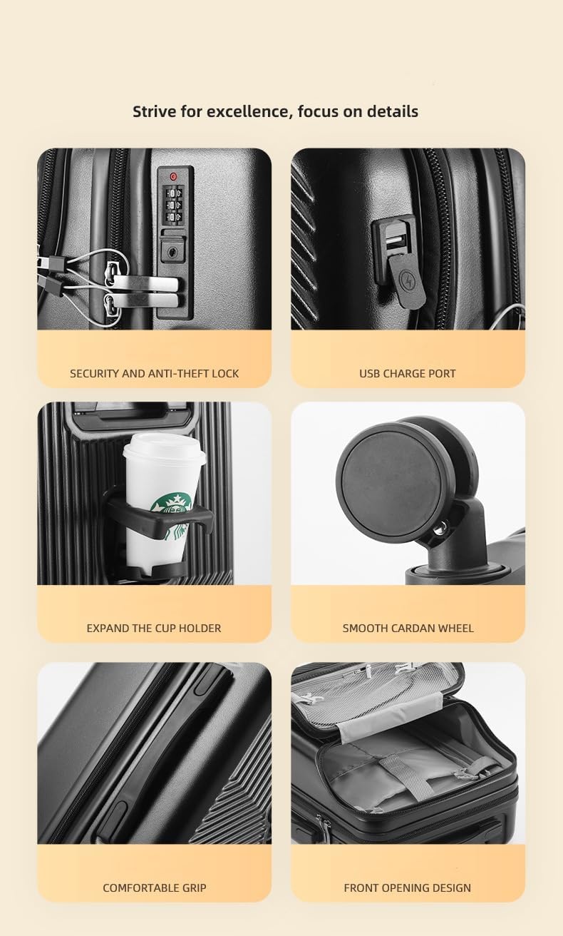 Hard Shell Carry-On with USB Port, TSA Lock – Travel, Business