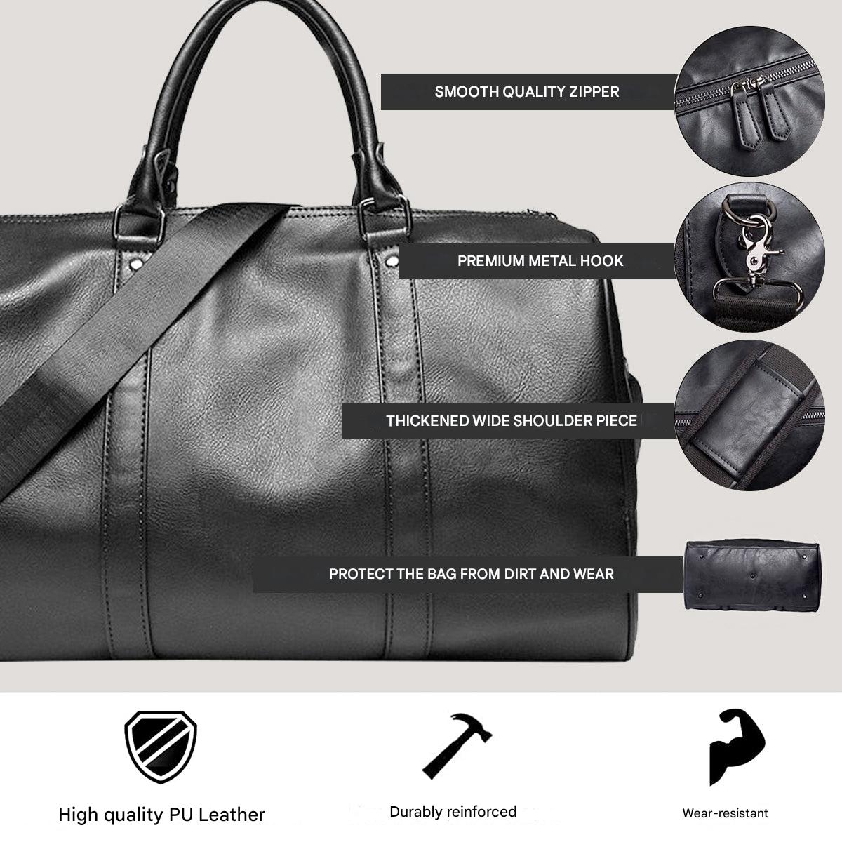 Large-Capacity Leather Travel Duffel Bag – Lightweight, Durable – Weekend Getaway, Business Trip