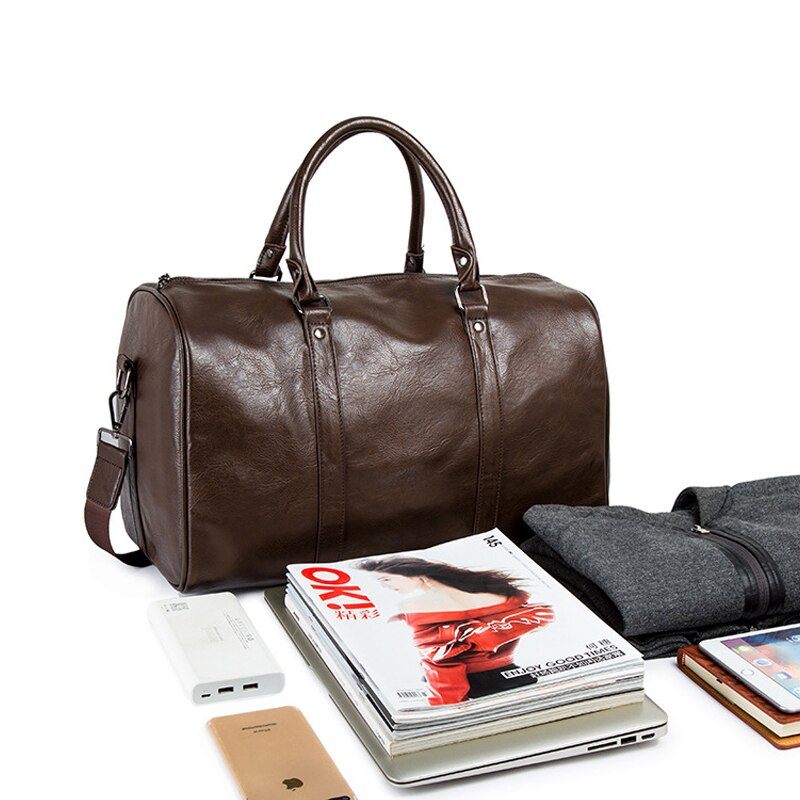 Large-Capacity Leather Travel Duffel Bag – Lightweight, Durable – Weekend Getaway, Business Trip