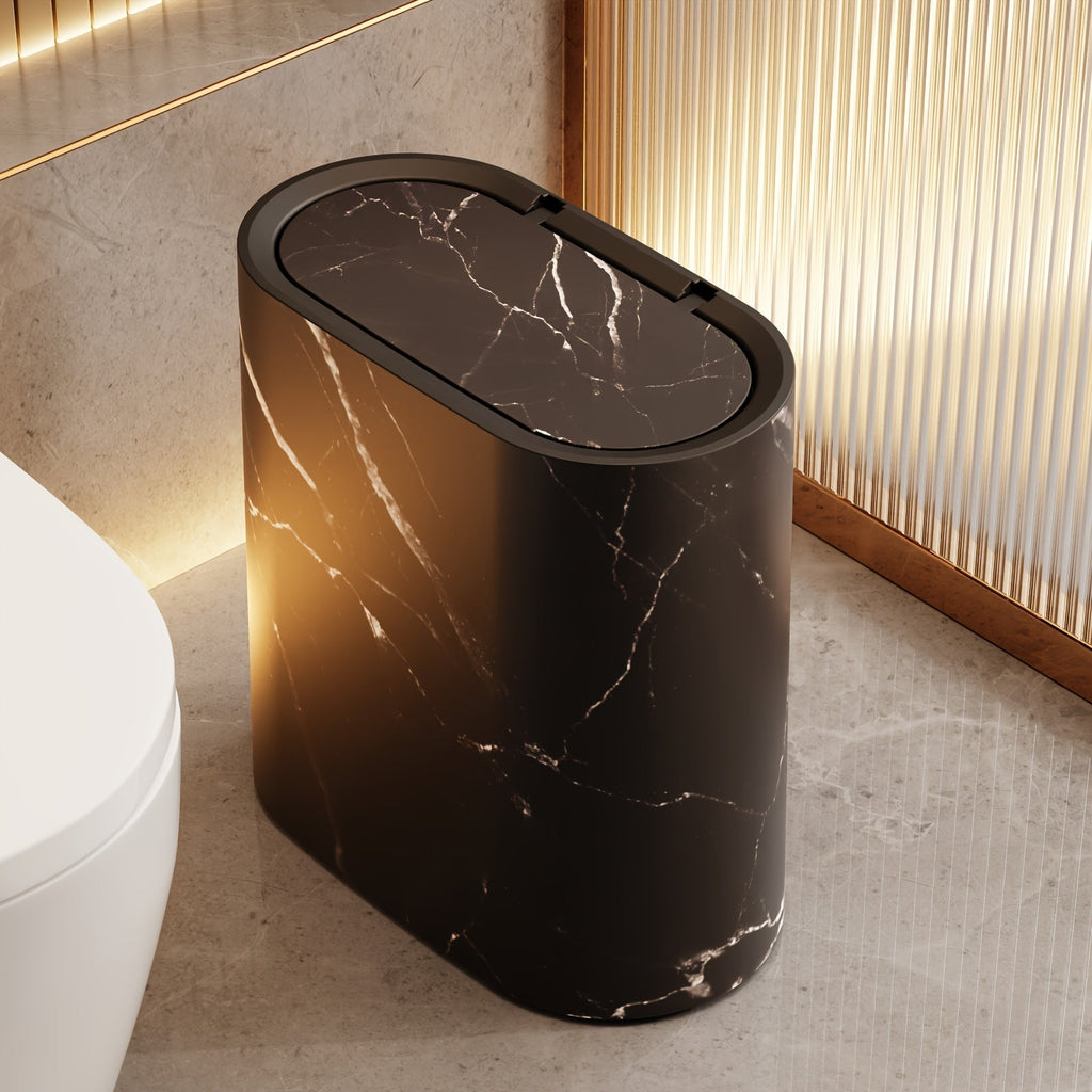 Marble Pattern Waste Bin with Lid – Bathroom, Kitchen Organization