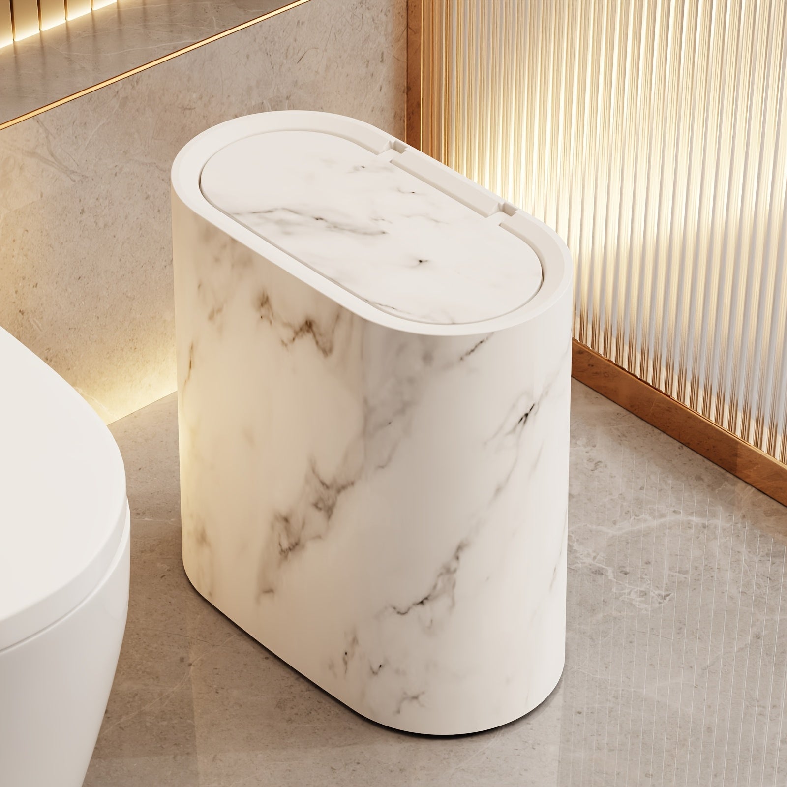 Marble Pattern Waste Bin with Lid – Bathroom, Kitchen Organization