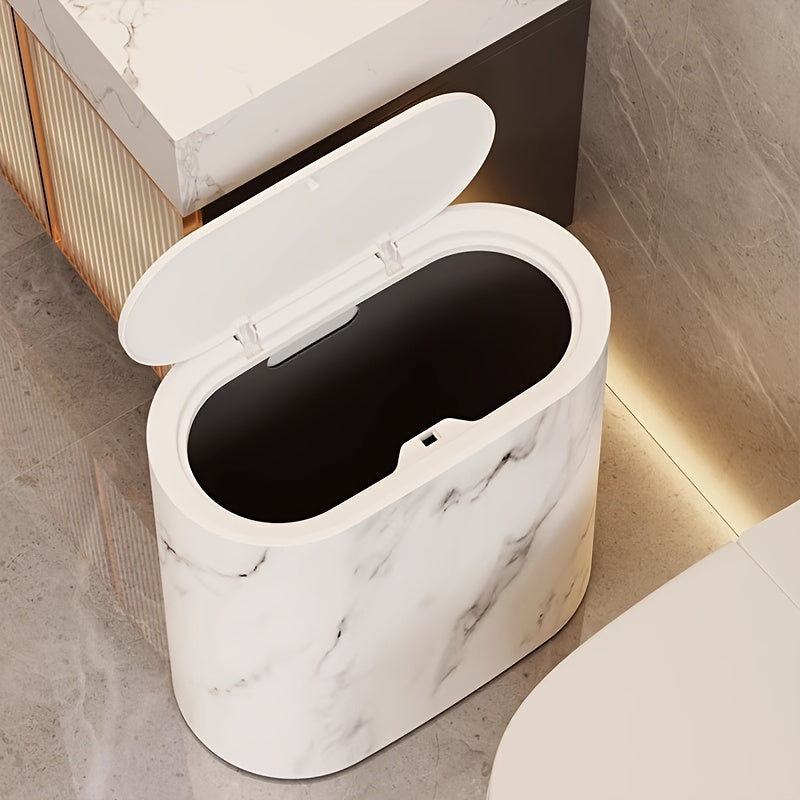 Marble Pattern Waste Bin with Lid – Bathroom, Kitchen Organization