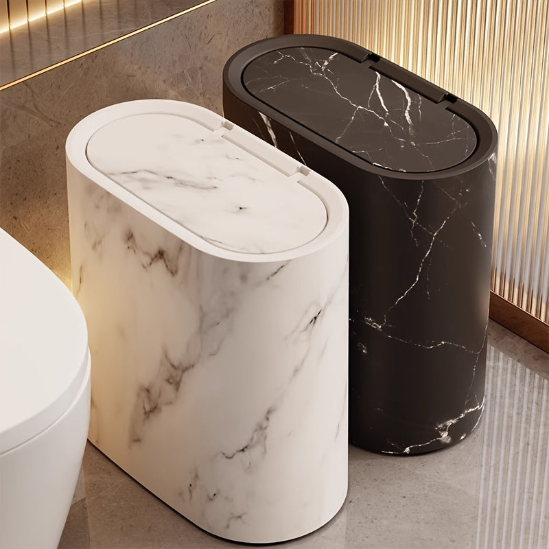 Marble Pattern Waste Bin with Lid – Bathroom, Kitchen Organization