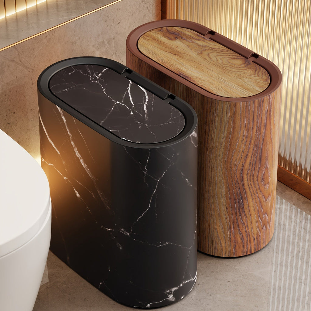 Marble Pattern Waste Bin with Lid – Bathroom, Kitchen Organization