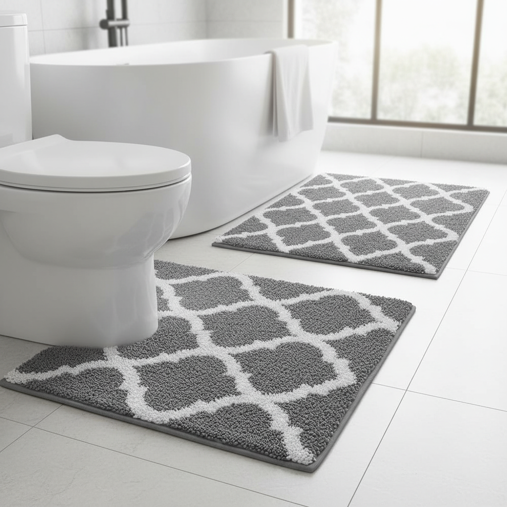 Microfiber Bath Mat Set – Soft, Absorbent – Bathroom, Home Decor