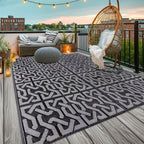 Reversible Outdoor Rug | Black & Grey | Modern Patio Mat – Garden, Camping