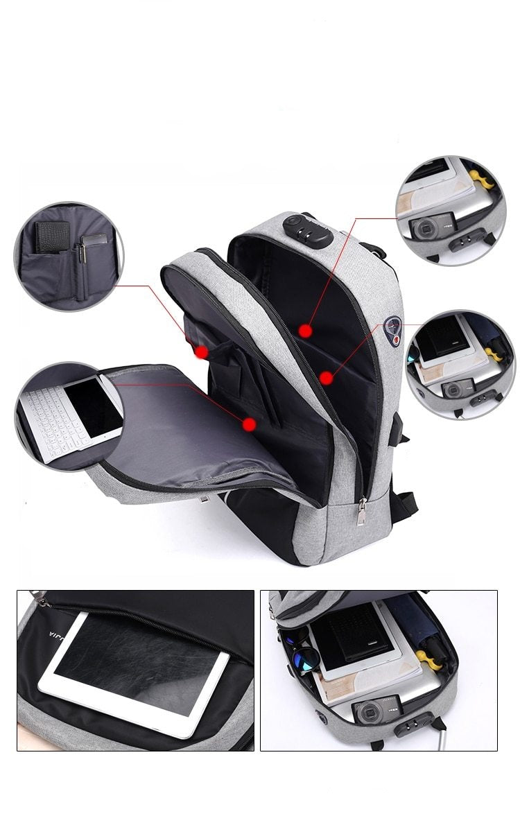 Water-Resistant Anti-Theft Backpack with USB Charging Port – Travel, Commuting